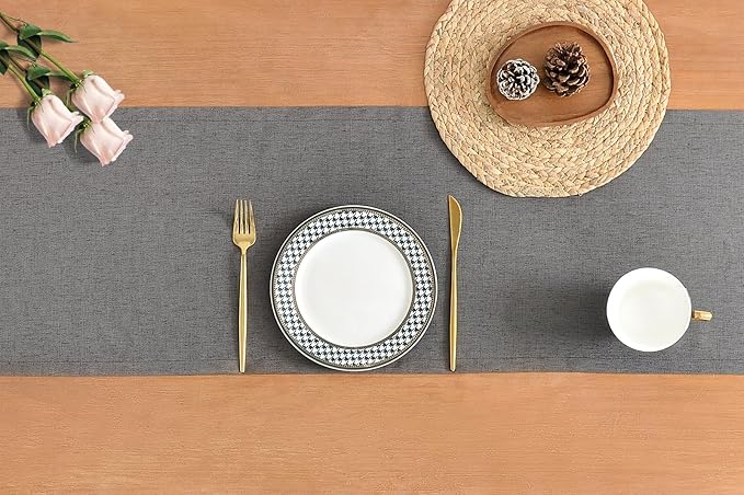Wracra Linen Style Table Runner, Rustic Farmhouse Charcoal Grey Table Runners 108 Inches Long, Handcrafted Table Runner for Fall, Winter - Everyday Use and Machine Washable
