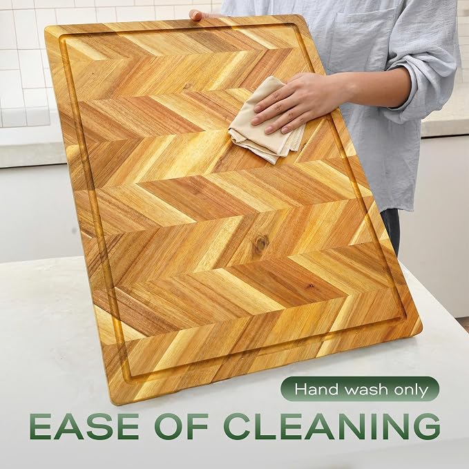 Howizz Solid Acacia Wood 24"x18" Extra Large Cutting Board, 1" Thickness Herringbone Chevron Acacia Grazing Board Large Charcuterie Serving Board, Non Toxic Natural Wood, Thick Wooden Chopping Boards