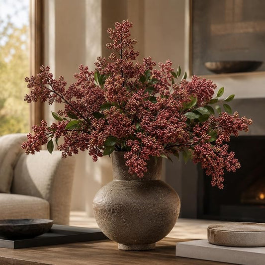 43" Faux Berry Stems for Vase, Faux Stems for Vase Filler Realistic Berry Picks Artificial Branches for Floor Vase, Fall, DIY Bouquet, Shower, Farmhouse Mantel, Home Decor, 3 Pcs Muted Burgundy
