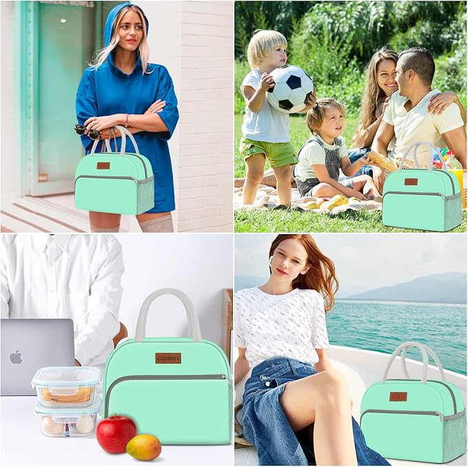 Coobiiya Lunch Bag Women, Lunch Box Bag for Women Adult Men, Small Leakproof Cute Lunch Tote Large Capacity Reusable Insulated Cooler Lunch Container for Work/Office/Picnic/Travel-Green