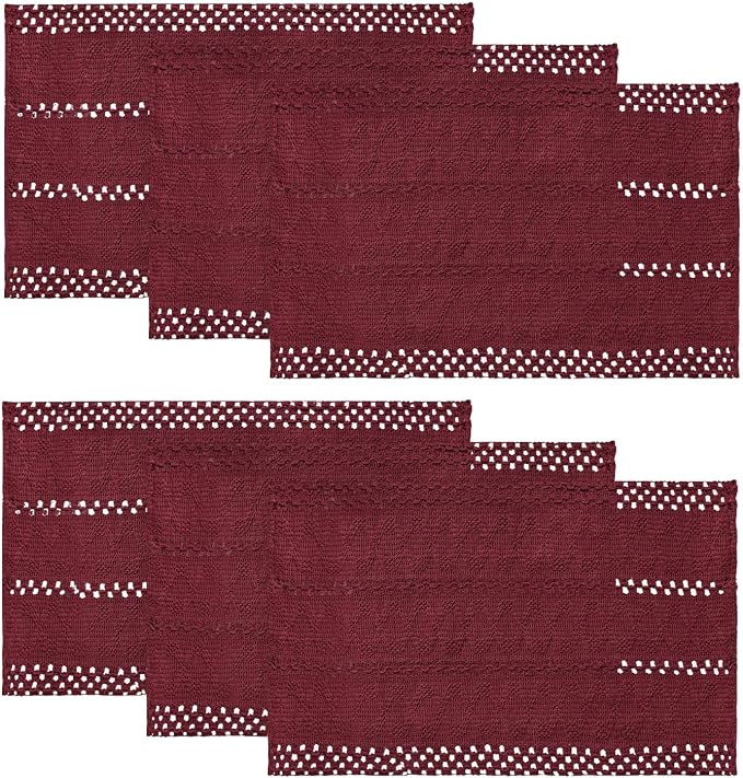 Artoid Mode Red Farmhouse Woven Rustic Hollow Placemats Set of 6,12x18 Inch Seasonal Holiday Table Mats Party Kitchen Dining Decoration