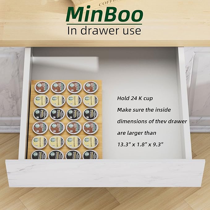 MinBoo BamBoo k cup holder Drawer or Countertop k cup Organizer Coffee Pod Holder Hold 24 Coffee Pod Storage Kcup coffee pods holder for coffee station Office and Kitchen k cup storage
