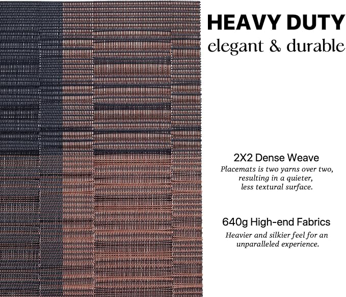 LEXMORE Placemats Set of 4 Vinyl/Plastic Woven Place Mats for Kitchen Table Indoor/Outdoor Washable Placemat Wipeable Dining Table Mats(Ombre Brown Black)