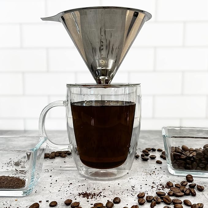 The London Sip Stainless Steel Coffee Dripper Pour Over Coffee Maker, Coffee Slow Brewing Accessories for Home, 1-4 Cup (Pack of 2)