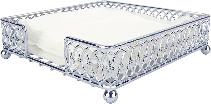 Home Basics Chrome Plated Steel Infinity Collection Flat Napkin Holder Organizing Stand, Elegant Design, Silver Chrome