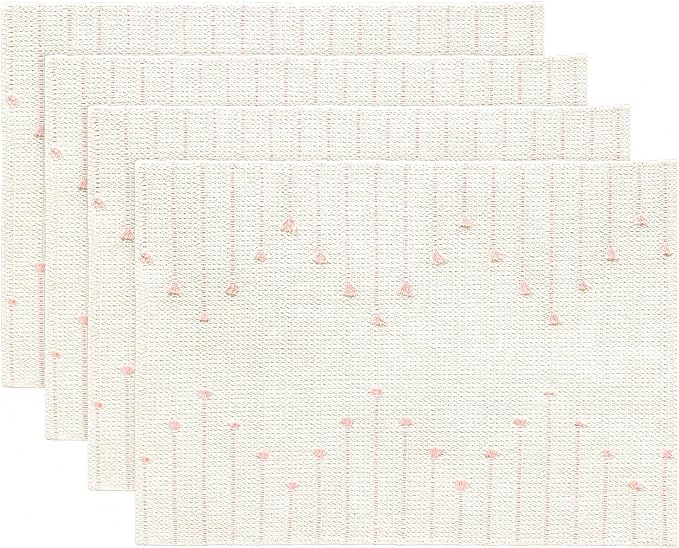Artoid Mode Pink Farmhouse Woven Rustic Placemats Set of 4,12x18 Seasonal Holiday Macrame Burlap Kitchen Dining Table Decoration for Home Party Decor
