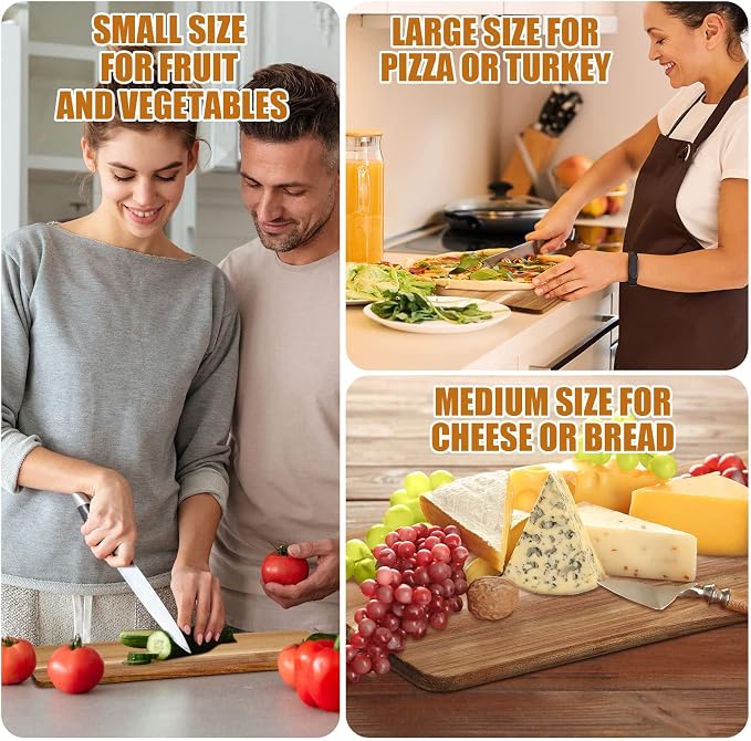 Patelai 6 Pcs Cutting Board Set with Handles 21.5 x 8.75 Inch Laser Engraving Wooden Charcuterie Kitchen Plain Serving Chopping Board Bulk for DIY Housewarming