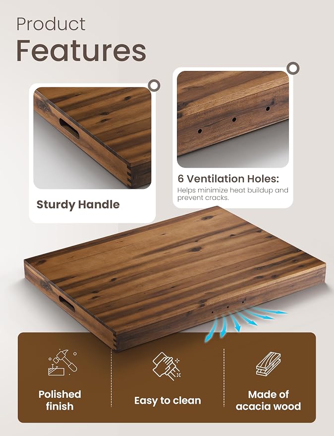 TIDITA Stove Top Covers for Electric Stove 30”x22” (Outer) / 28.9”x20.8” (Inner) - Acacia Wood Noodle Board Gas Stovetop - Stove Top Covers for Gas Burners, Sink Cover For Counter Space (Walnut color)