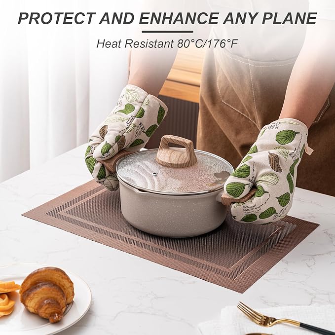 CADONO Placemats Set of 4 Washable Indoor/Outdoor Vinyl Place Mats for Dining Table Durable Non-Slip Heat Resistant PVC Weave Table Mats（Simple Style-Coffee-Colored）