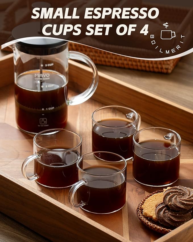 5 OZ Espresso Cups with Handle, Clear Espresso Shot Glass Set of 6, Small Double Espresso Accessories for Espresso Machine Coffee Bar