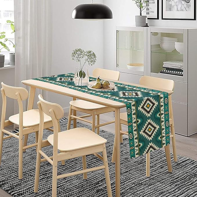 Ethnic Southwestern Table Runner,Native American Tribes Boho Geometric Pattern Aztec Table Cloth Kitchen Restaurant Cafe Decor 13x60 Inch
