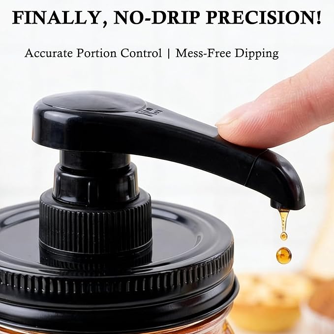 Mason Jar Syrup & Sauce Dispenser Pump Lids for Regular Mouth (2 Pack), Coffee Syrup Dispenser Pump Airtight & Leak-Proof Kitchen Food Grade (Jar Not Included)
