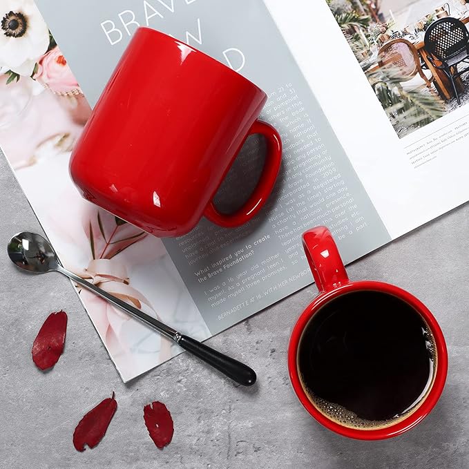 20 OZ Large Coffee Mug, M016 Plain Ceramic Boss Big Tea Cup with Handle for Dad Men, Set of 2, Red
