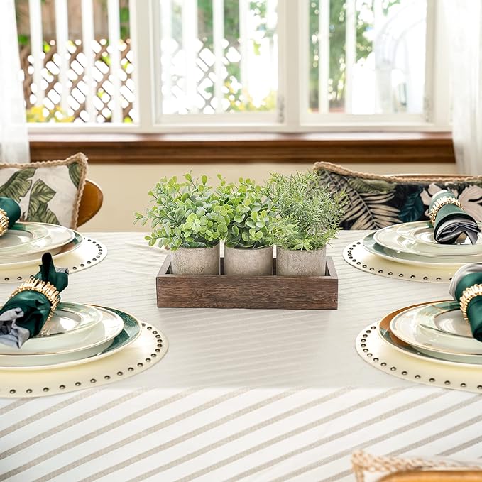 Dahey Centerpiece Table Decorations for Dining Room and 3 Pack Mini Potted Artificial Eucalyptus Fake Plants with Wood Tray Centerpiece Table Decor Farmhouse Decor for Coffee Table Dining Room Office