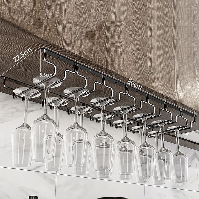 Wine Glass Rack, Under Cabinet Stemware Storage Racks Hanging Wine Glasses Holder, Wrought Iron Metal Stainless Steel Glass Holder Storage Rack Hanger for kitchen bar (Size : 80x22.5x5.5cm)