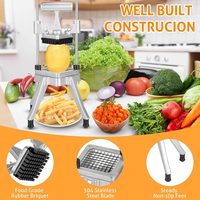 WICHEMI Commercial Vegetable & Fruit Chopper - Stainless Steel Dicer, Cutter for Onions, Potatoes, Peppers & Mushrooms (3/8")