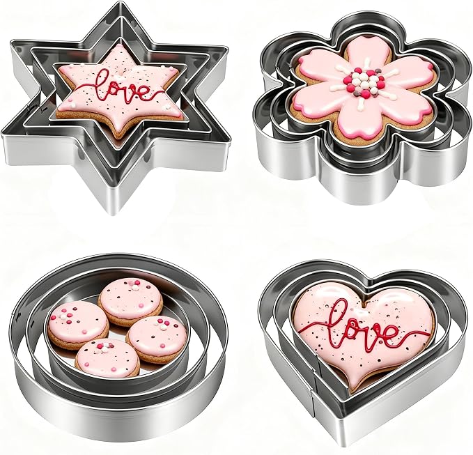 Cookie Cutters Set 12 PCS - Stainless Steel Shapes | Heart, Star, Flower, Round, Multi-Use for Baking, Cookies, Fruits, Holiday Decor, Dishwasher Safe, Professional Quality