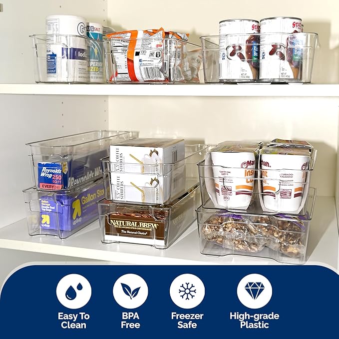 3 Pack Stackable Storage Bins - Plastic Storage Containers for Fridge, Pantry, Freezer, Closet & Kitchen, Clear Fridge Organizer Bins Ideal for Breastmilk, Baby Pouches & Formula Bottles | Small
