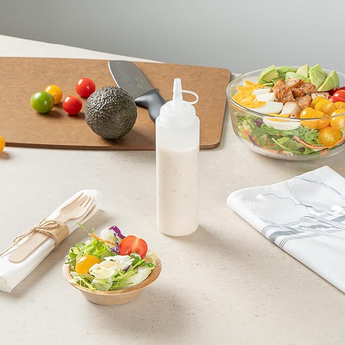 Restaurantware Plastic Squeeze Bottle 8 oz Wide Mouth Condiment Bottle With Cap Reusable Dishwashable Clear Sauce Dispenser For Syrups, Ketchup, Mustard, Oil, Dressing, Honey, Art And Craft