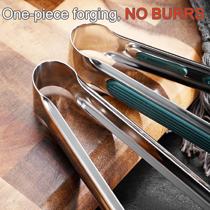 Stainless Steel Kitchen Tong Set - Anti-Slip Heat-Resistant Grip, Widened 3-Line Slotted Heads for Easy Clamping (Steaks, BBQ, Pasta, Salads), Easy Clean for Versatile Use Set of 3-6", Silver