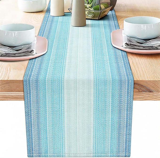 Niviy Blue Boho Table Runner, 12x72 Inch Washable Table Runners Easy to Clean Kitchen Table Decor for Holiday Party Kitchen Dining Table Decoration, Blue