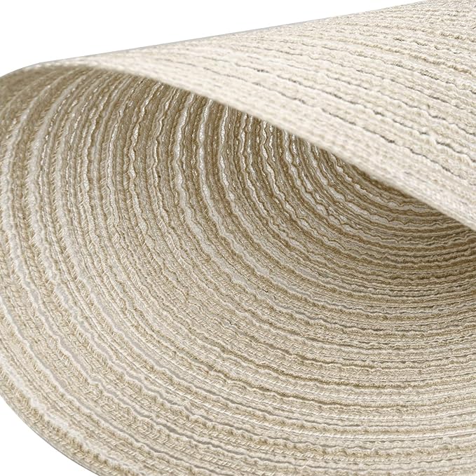 Topotdor 14 Inch Round Placemats Heat-Resistant Stain Resistant Anti-Skid Washable Polyproplene Table Mats Placemats (Beige, Set of 4)