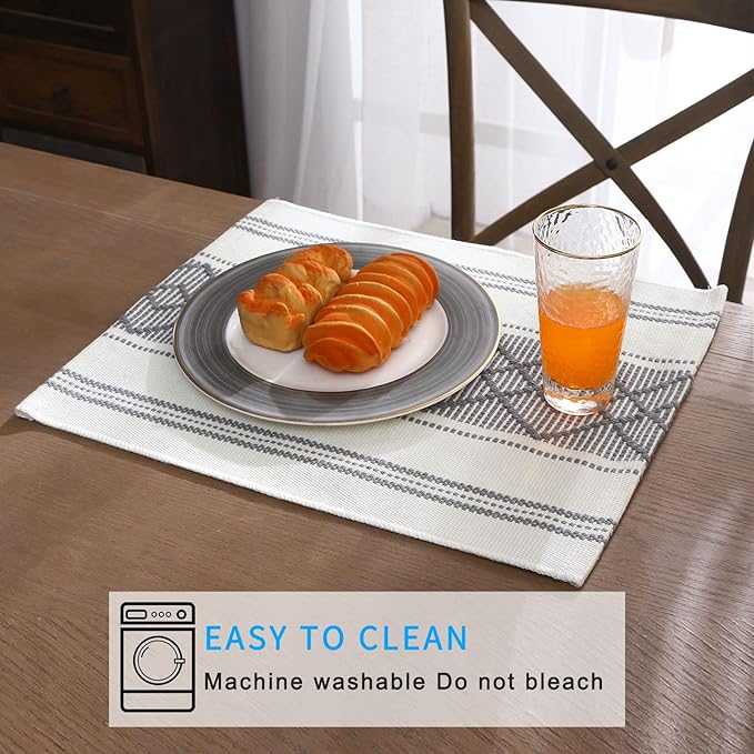 Elegant Thick placemats for Dining Table Decor Farmhouse Heat Resistant Table Place mats Set of 4 Quality Woven Cloth Placemats Washable Dinner mats (Grey, 4)