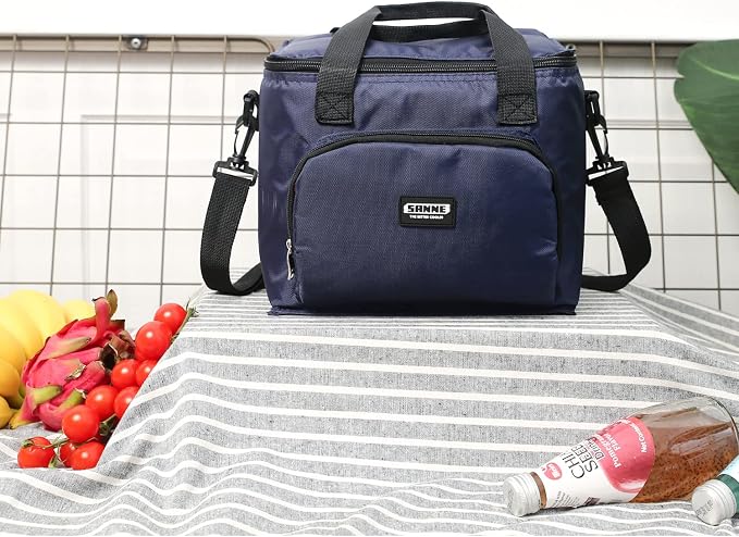Reusable Insulated Thermal Lunch Bag Cute Lunch Box for Adult Women Work Office Outdoor Travel Picnic Beach BBQ party (Navy)