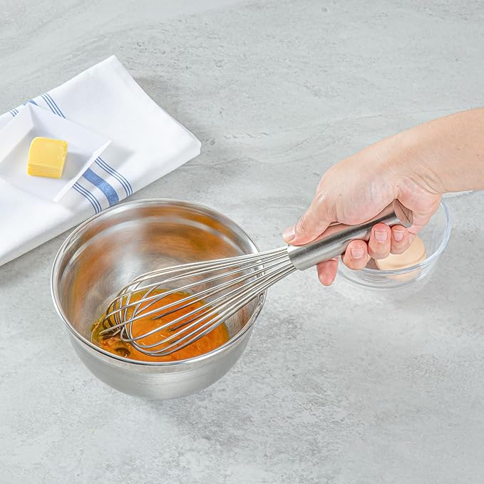 Restaurantware-Met Lux 12 x 2.5 x 2.5 Inch Baking Whisk, 1 French Whisk With Ergonomic Handle - Dishwashable, Won't Corrode, Stainless Steel , For Whipping, Baking, Or Cooking