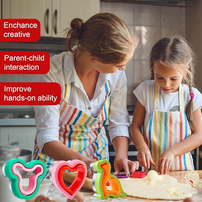 Sandwich Cutters for Kids Lunch LARGE 6 Pcs, Kimfead Sandwich Maker, Cookie Cutters Set, Dinosaur Mouse Heart Star Bear