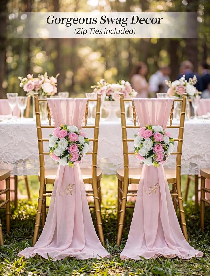 BLOSMON Flower Balls Centerpieces for Table: 6 Pcs Pink White Faux Roses | 9.5 Inch Fake Kissing Floral Ball Arrangements for Wedding - Artificial Flower Bouquet with Base Home Party DIY Decor