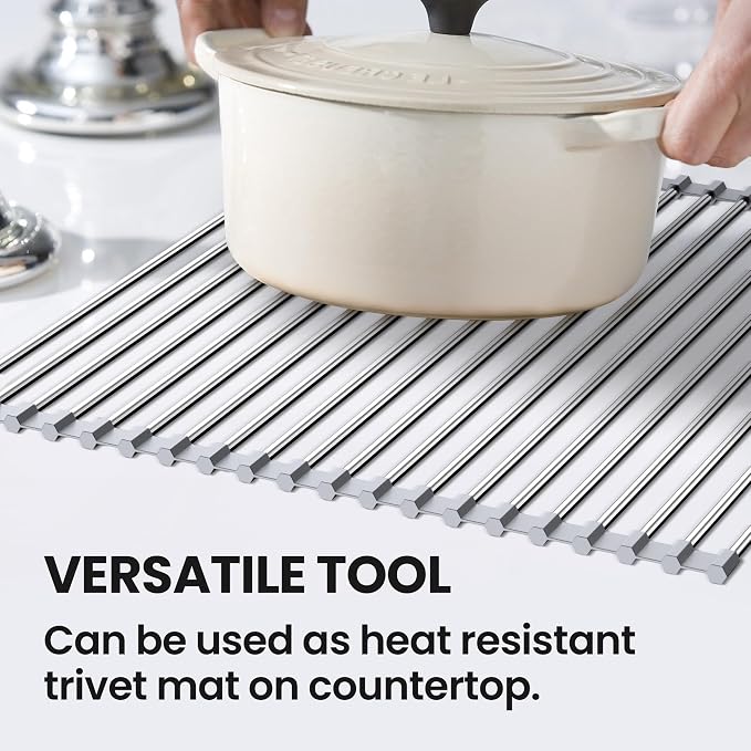 Roll Up Dish Drying Rack, 17.5" x 15.7", Sink Drying Rack for Kitchen, Gray