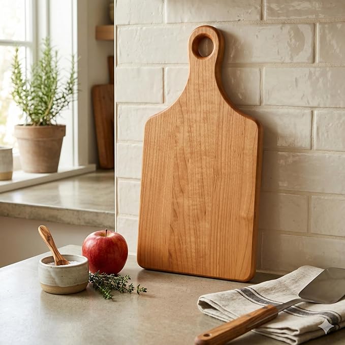 Handcrafted Maple Cutting Board with Handle – Eco-Friendly, Charcuterie Serving Tray, Wooden Chopping Board, Made in USA Kitchen Essential