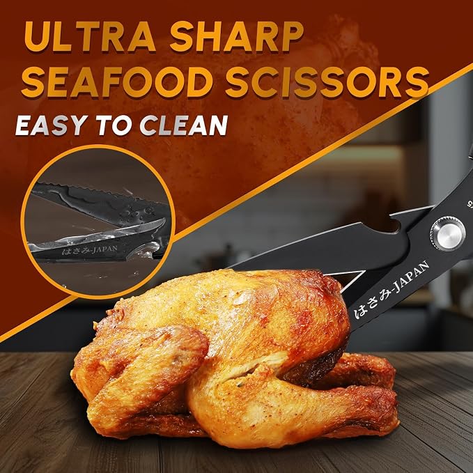 Huusk Kitchen Shears Set Black - Professional Seafood & Kitchen Scissors Set, Sharp Japanese-Style Meat Scissor for Crab, Shrimp, Lobster, Herbs and Food Prep, Gifts for Men Women