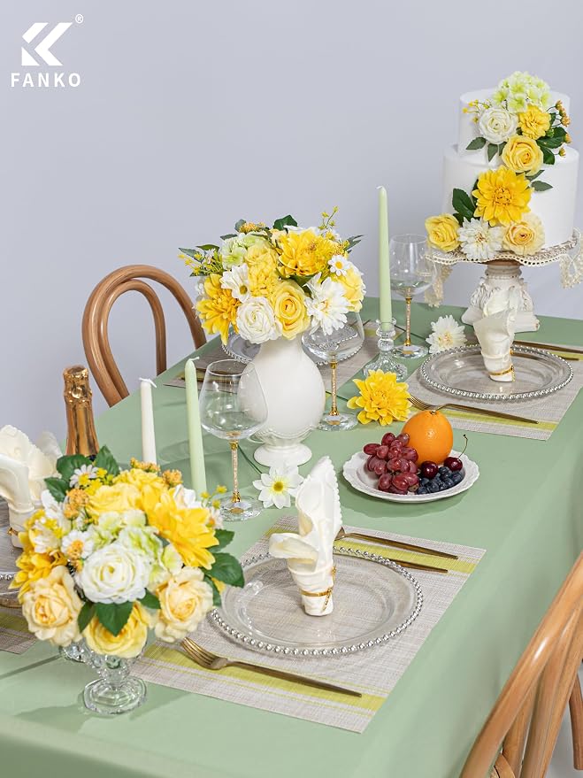 FANKO Artificial Flowers for DIY, Yellow Faux Flowers Bouquet, Fake Rose Dahlia Daisy Cosmos Silk Flowers for Vase, Home Decor, Garlands, Garden Wedding, Party, Birthdays