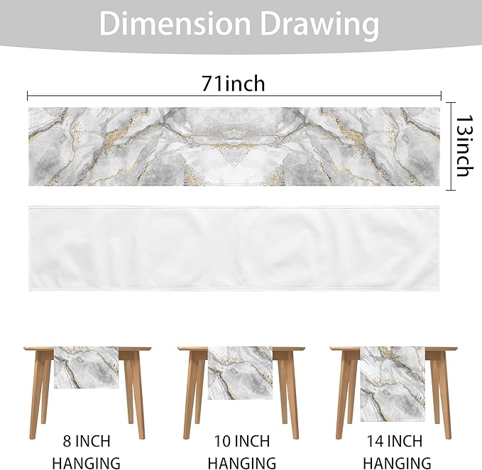 Marble Table Runner 13x71 Inch Gold Grey Table Dresser Runners Modern Table Decorations Coffee Table Runner for Home Kitchen Dining Room (Grey & Gold71)
