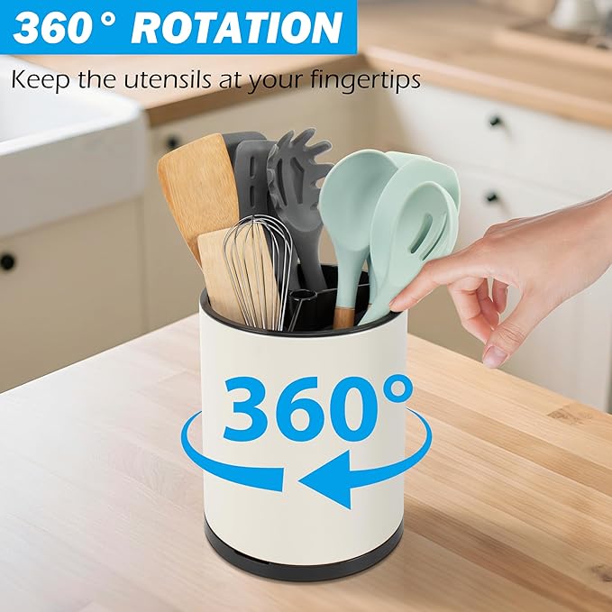 RedCall Stainless Steel Cooking Utensil Holder,360° Rotating Kitchen Utensil Holder,Extra Large Spatula Spoon Holder Counter,Weighted Base Utensil Caddy Storage Organizer for Countertop