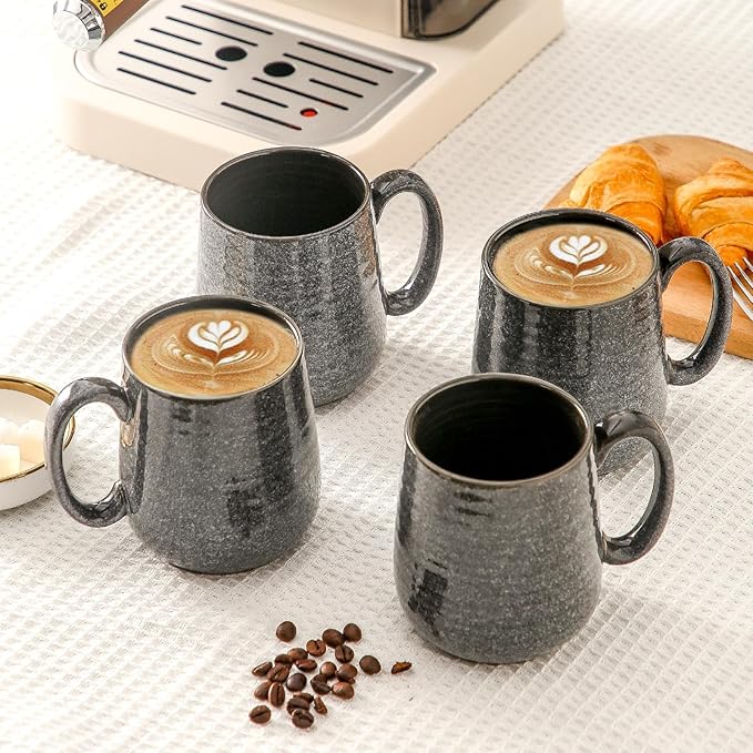 HASENSE 15oz Coffee Mugs Set of 4, Ceramic Coffee Mugs with Handle, Large Coffee Cups for Coffee, Tea, Latte & Cappuccino,Coffee Mugs for Men and Women Microwave & Dishwasher Safe,Gray