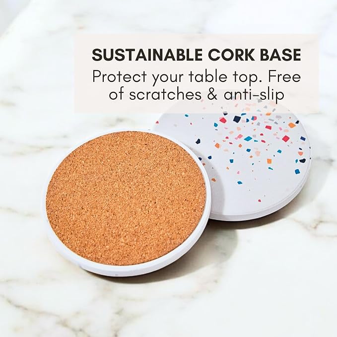 Terrazzo Coasters Set of 6, Ceramic Absorbent Drink Coasters, Cute Mid Century Boho Coaster, Coffee Table Desk Decor, Colorful Stone Coaster for Drinks