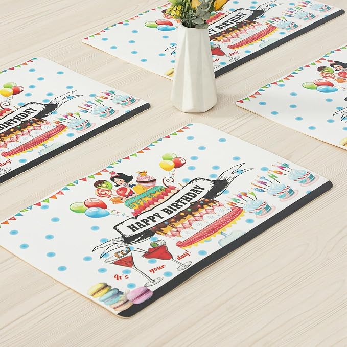 Placemats Set of 4-Waterproof Heat Resistant Non-Slip Washable Table Mats for Dining Table,12 x 18 inch Birthday