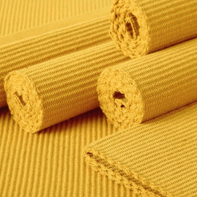 Encasa XO Dining Placemat Set of 6 | Yellow Color | Fine Ribbed Cotton Table mat | Size 19x13 in | Machine Washable