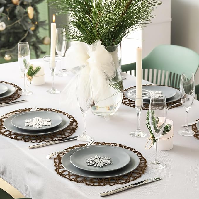 comfoyar Round Paper Braided Placemats Set of 12, 13 Inch Non-Slip Dark Brown Hand Woven Place Mats, Natural Table Mats for Indoor Outdoor Kitchen Dining Party Table Decoration