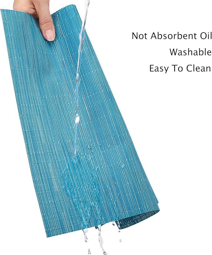 Myir JUN Placemats Set of 6, Vinyl Woven Placemats Place Mats Indoor Washable Table Mats Non-Slip Place mats for Dining Table (Blue, Set of 6)