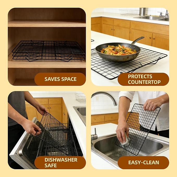 Cooling Rack, 5 Tier Stackable Cooling Racks for Cooking Baking Roasting, Multi-Level Collapsible Cookie Rack for Cakes, Oven Safe & Easy Clean (Black, 5-Tier)