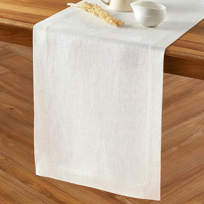 Solino Home 100% Pure Linen Light Flax Table Runner 36 Inches - 14 x 36 Inch for Coffee Tables and Dresser - Sonoma Collection, Spring, Summer