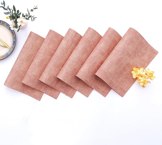 Homaxy Faux Leather Heat Resistant Placemats for Dining Table Set of 8, Waterproof Wipeable Washable PU Table Mats, Easy to Clean Anti-Slip Place Mats, 11.8" x 17", Pink