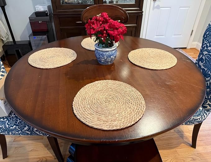 13 in Round Woven Placemats Plate Chargers Set of 4, Boho Farmhouse Rustic Woven Place Mats for Dining Table Decor, Rattan Wicker Table Mats Indoor Fall Chargers for Dinner Plates