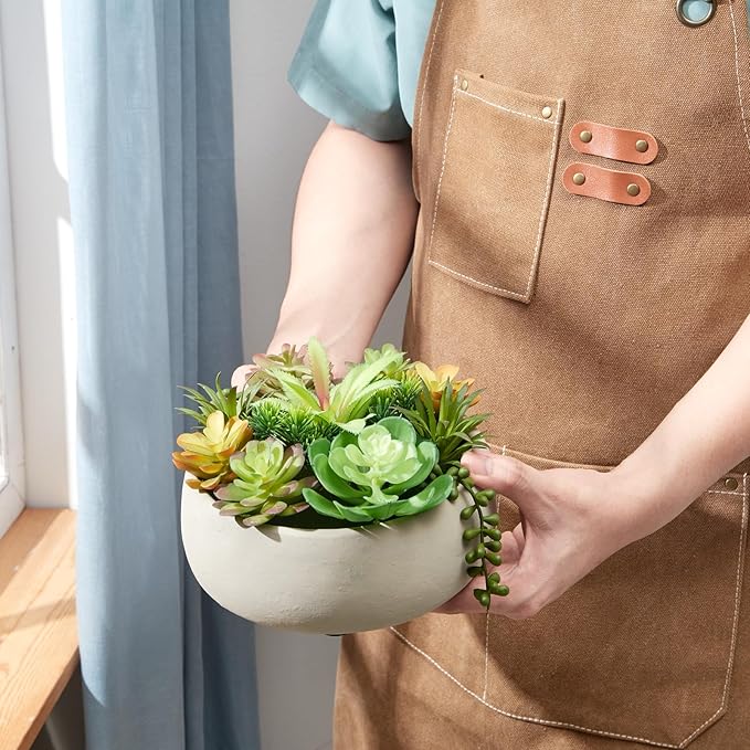 8inch Artificial Succulent Plants in Pots,Large Fake Succulents with Creamy White Ceramic Pot for Home Office Desk Bathroom Coffee Table Decor