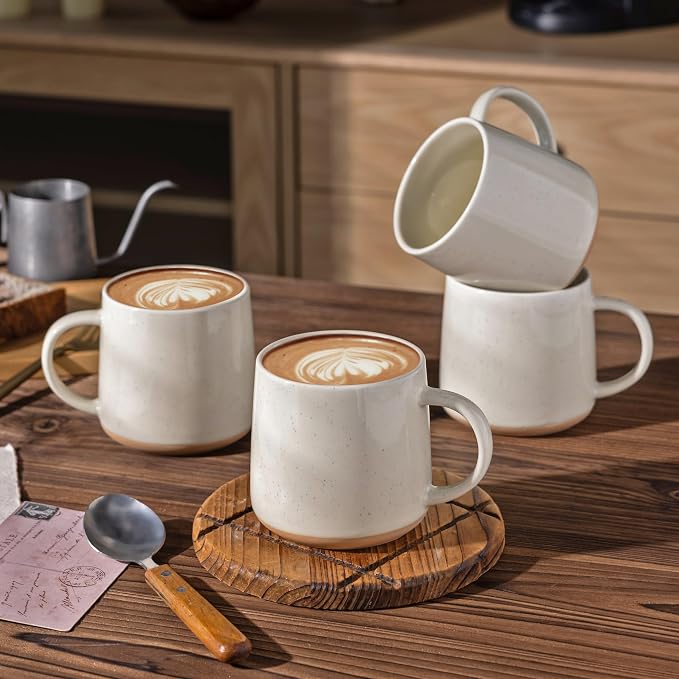 GBhome Ceramic Coffee Mugs Set of 2, 17oz Handmade Ceramic Coffee Mugs Set with Terracotta Underside for Latte/Tea/Beer/Hot Cocoa, Dishwasher & Microwave Safe