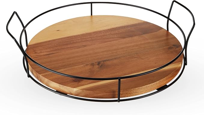 Twine Acacia Wood Cocktail Tray, Outdoor Entertaining, Easy Carry Handles, Removable Frame, Drink and Appetizer Tray, Set of 1